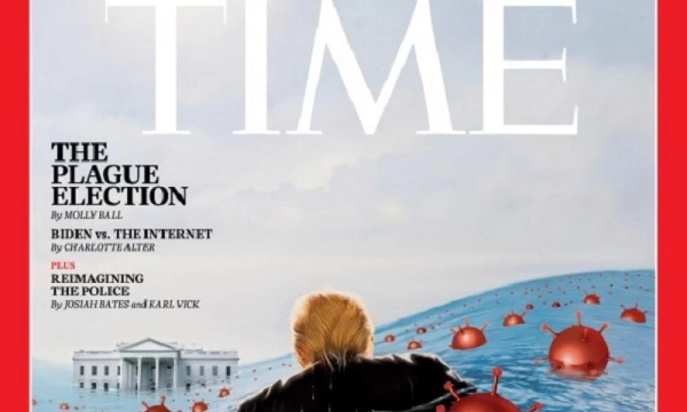 Εξώφυλλο του Time δείχνει τον Τραμπ να κολυμπά στη θάλασσα του κορονοϊού!